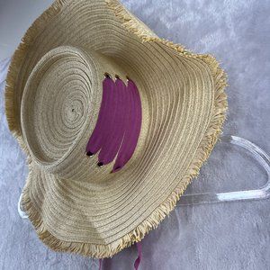Laundry Shelli Segal Straw Hat Beach Woven Sun Hat with Pink Ribbon